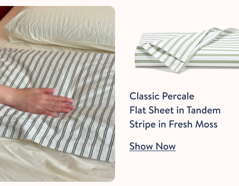 Classic Percale Flat Sheet in Tandem Stripe in Fresh Moss - Shop Now