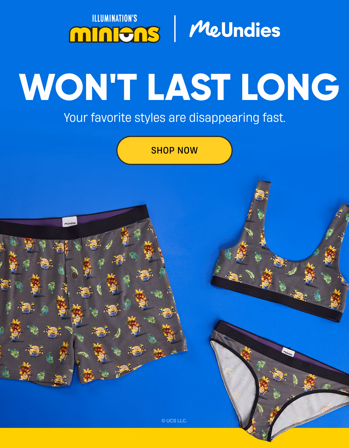 Illuminations Minions | MeUndies | Won't last long | Shop Now