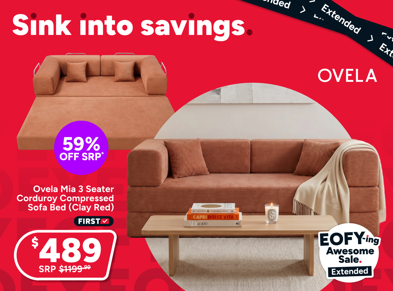 Ovela Mia 3 Seater Corduroy Compressed Sofa Bed (Clay Red)