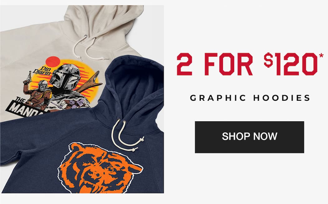 2 for $120* graphic hoodies
