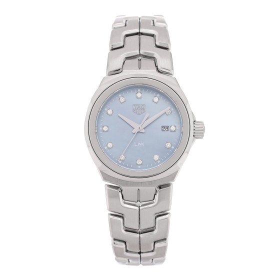 TAG HEUER Stainless Steel Diamond Blue Mother of Pearl 29mm Link Quartz Watch WBC1313
