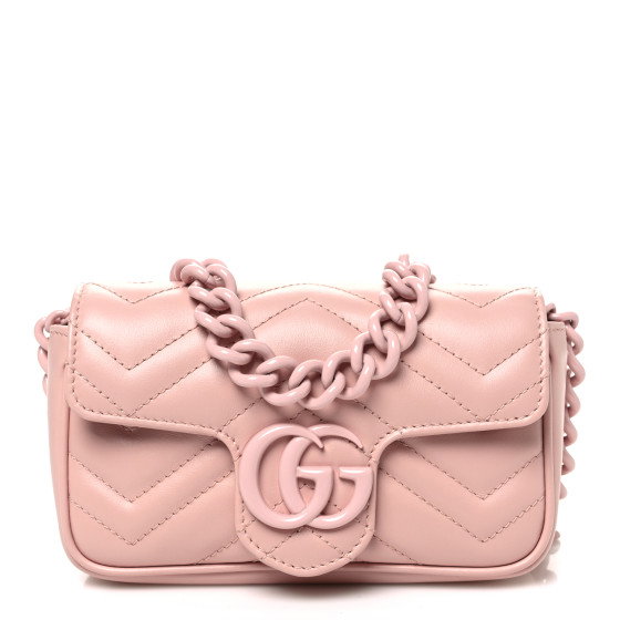 GUCCI Calfskin Matelasse Monochrome GG Marmont Chain Belt Bag Perfect Pink