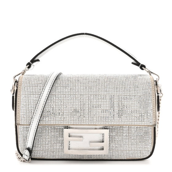 FENDI Crystal Vitello Laminato FF Mini Baguette Crystal Argento