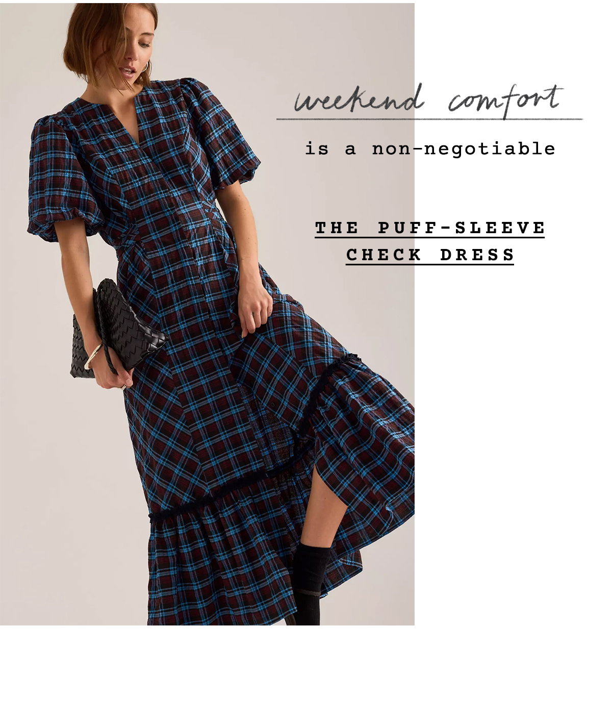 The puff-sleeve check dress >