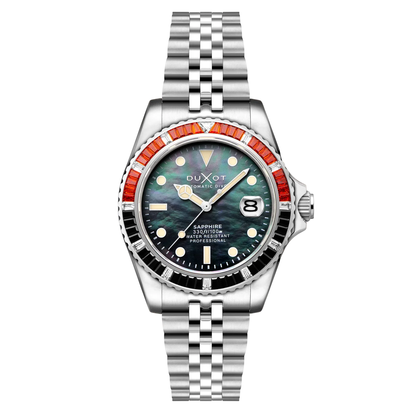 Image of Duxot Men's 40mm Atlantica 40 Rainbow Automatic MOP Dial Crystal Bracelet Watch