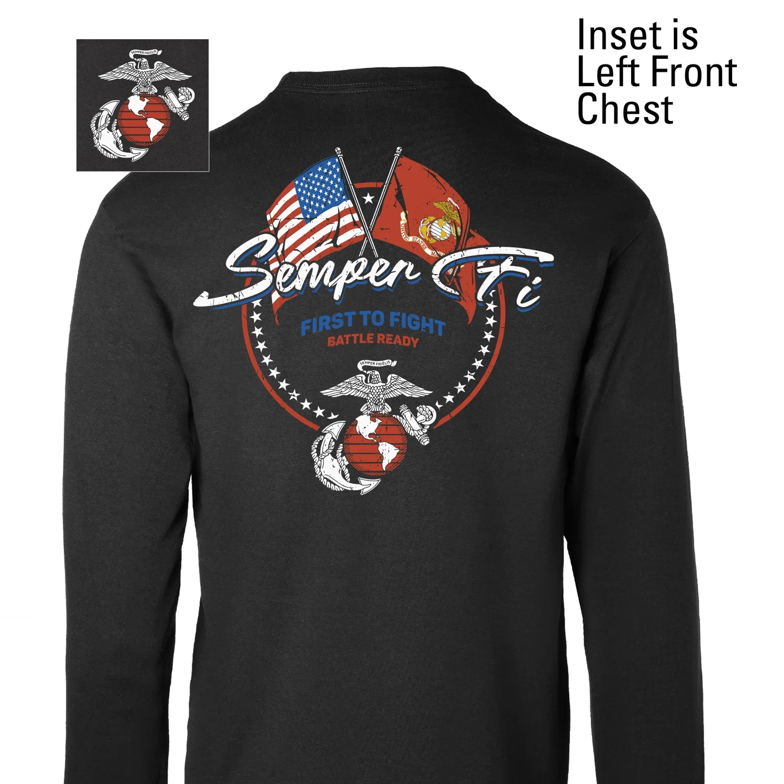 Image of Semper Fi Crossed Flags Long Sleeve T-Shirt- Back Design