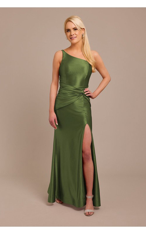Sculpting Satin One-Shoulder Knot Dress