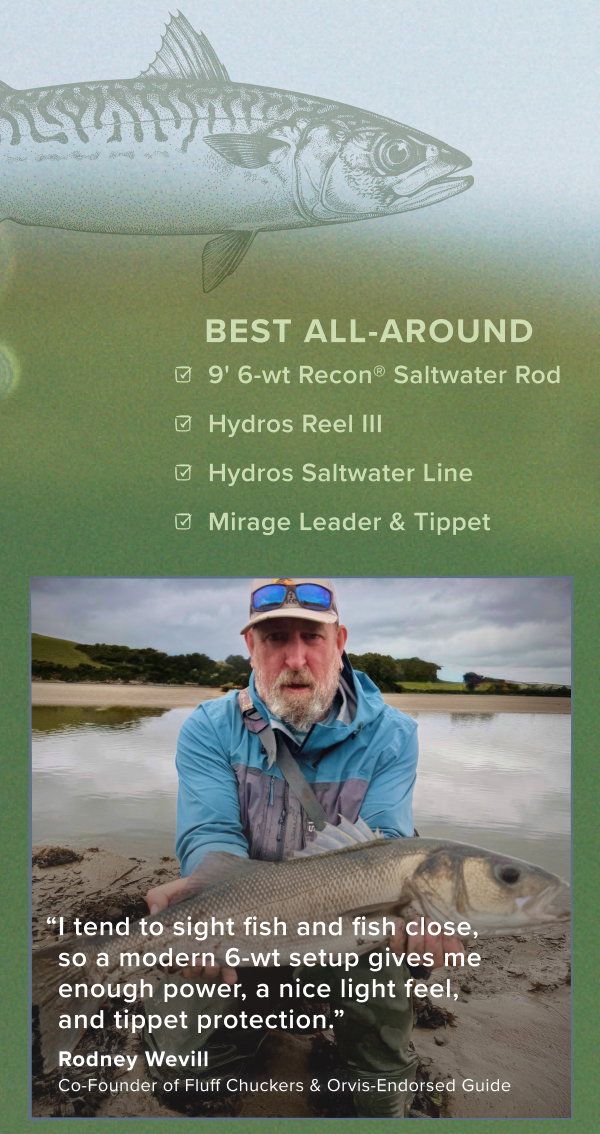 Rodney Wevill and his perfect all-round saltwater outfit: Saltwater Recon Rod, Hydros Reel & Line and Mirage Leader & Tippet