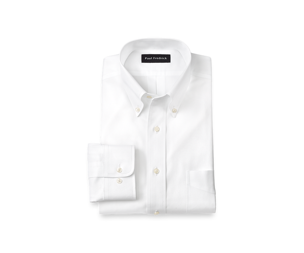 Non-Iron Cotton Pinpoint Solid Button Down Collar Dress Shirt - White-Classic Fit / 17.5 / 35