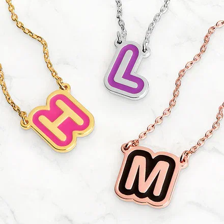 Bubble Initial with Enamel Outline Necklace