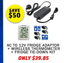 AC To 12V Fridge Adaptor + Wireless Fridge Thermometer + Fridge Tie-Down Kit (4-Pack)