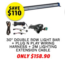 30 Double Row Light Bar + Plug N Play Wiring Harness + 2m Lighting Extension Cable