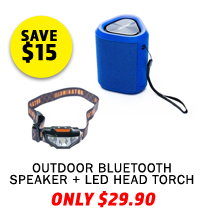 Outdoor Bluetooth Speaker + LED Head Torch