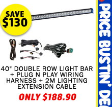 40 Double Row Light Bar + Plug N Play Wiring Harness + 2m Lighting Extension Cable