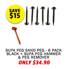 Supa Peg Sand Peg - 6 Pack Black + Supa Peg Hammer & Peg Remover