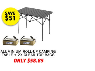 Aluminium Roll-Up Camping Table + 2 x Clear Top Bags