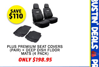 Plus Premium Seat Covers (Pair) + Deep Dish Floor Mats (4 Pack)