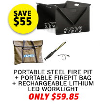Portable Steel Fire Pit + Portable Firepit Bag + Rechargeable Lithium LED Worklight