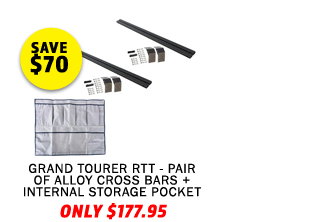 Grand Tourer RTT - Pair of Alloy Cross Bars + Grand Tourer Alloy Rooftop Tent Internal Storage Pocket