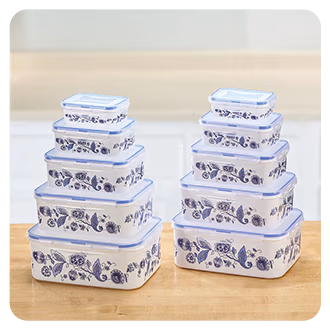 379400 10-Pc. Blue Floral Locking Container Set with Bonus Set by Home-Style Kitchen™