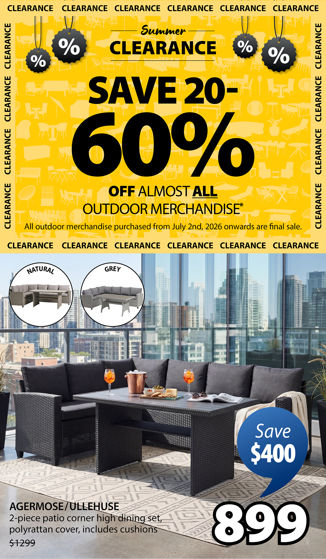 Summer CLEARANCE SAVE 20-60% OFF ALMOST ALL OUTDOOR MERCHANDISE*