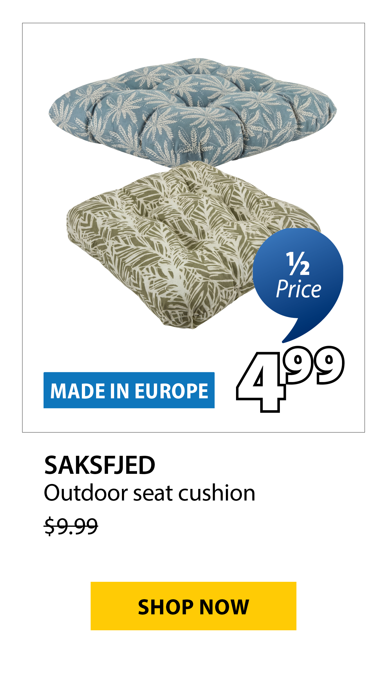 SAKSFJED Outdoor seat cushion | 1/2 Price