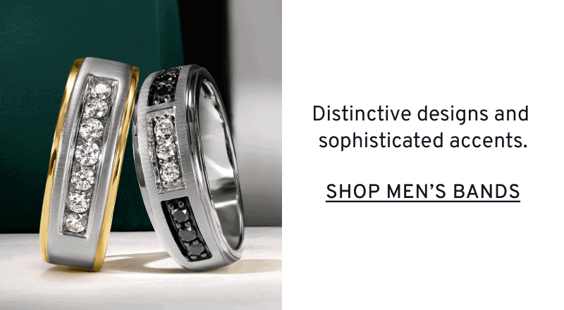 2 Men’s diamond bands. Distinctive designs and sophisticated accents. Click to Shop Men’s Bands