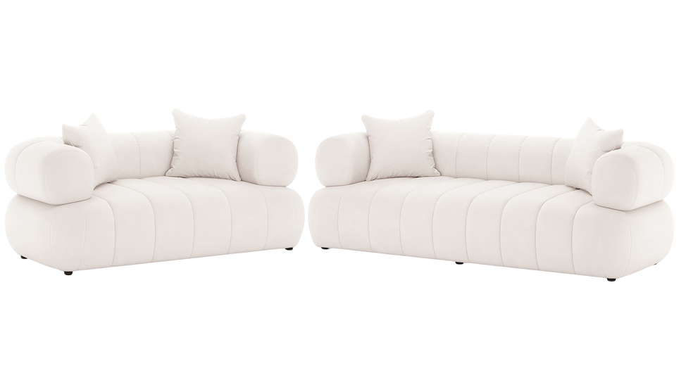 Samira 5 Seater Velvet Sofa Set in Cream