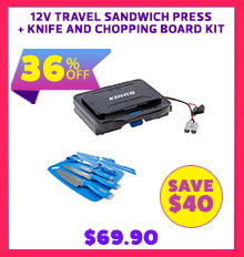 12V Travel Sandwich Press + Knife and Chopping Board Kit