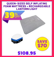 Queen-Sized Self Inflating Foam Mattress + Rechargeable Lantern Light