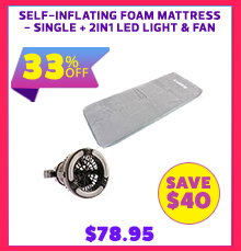 Self-Inflating Foam Mattress - Single + 2in1 LED Light & Fan