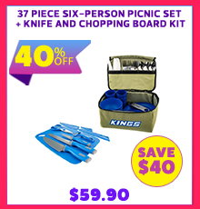 37 Piece Six-Person Picnic Set + Knife and Chopping Board Kit