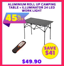 Aluminium Roll Up Camping Table + Illuminator 24 LED Work Light