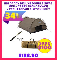 Big Daddy Deluxe Double Swag MKII + Big Daddy Deluxe Double Swag - Carry Bag (Canvas) + Rechargeable Lithium LED Worklight