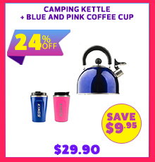 Camping Kettle + Blue and Pink Coffee Cup