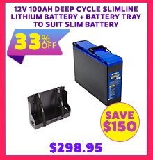 12V 100Ah Deep Cycle Slimline Lithium Battery + Battery Tray To Suit Slim Battery