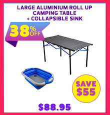 Large Aluminium Roll Up Camping Table + Collapsible Sink