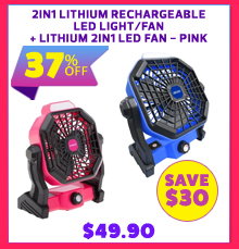 2in1 Lithium Rechargeable LED Light/Fan + Lithium 2in1 Led Fan - Pink