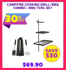 Campfire Cooking Grill/BBQ Combo + BBQ Tool Set