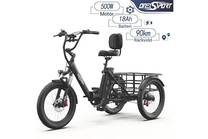 ONESPORT OT30 PRO elcykel, med justerbar saddel, 20*3" tums däck, 18Ah batteri, 500W Motor, maxlast 180 kg, räckvidd 90 km