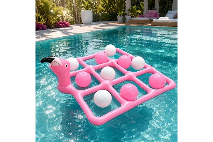 Uppblåsbart flamingo ringkastspel i PVC med 9 ringar för pool och bad