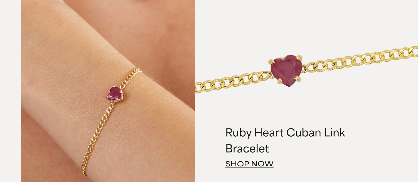 Ruby Heart Cuban Link Bracelet