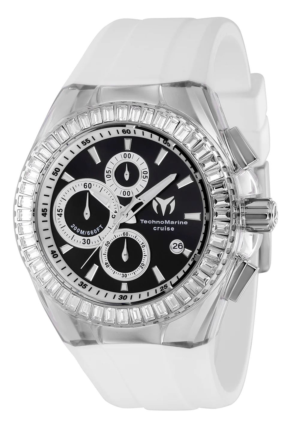 Image of TechnoMarine Men's 45mm Cruise Quartz Baguette Crystal Silicone Strap Watch