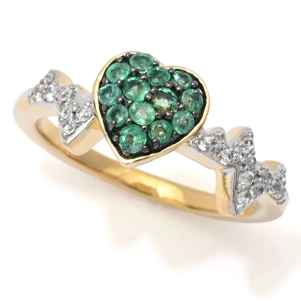 Image of Gem Treasures Emerald & White Zircon Heartbeat Ring