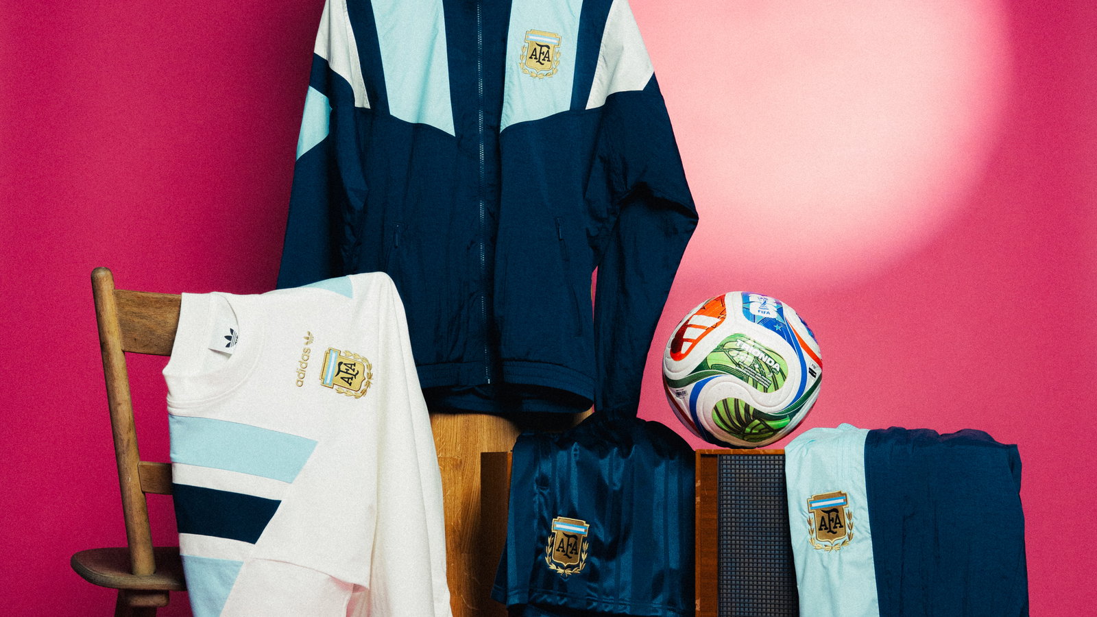 clothing displayed off model with soccer ball