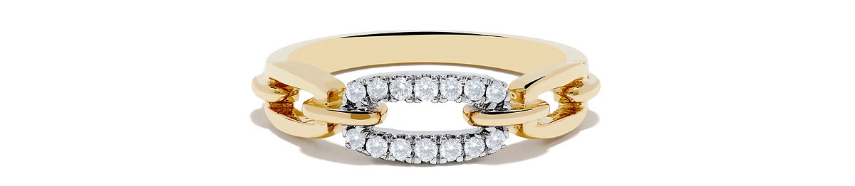D'Oro 14K Two Tone Gold Diamond Interlocking Linked Band