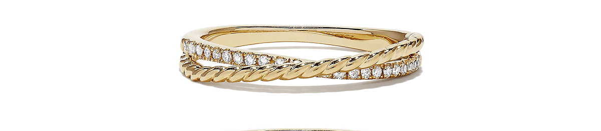D'Oro 14K Yellow Gold Cross Over Diamond Band, 0.11 TCW