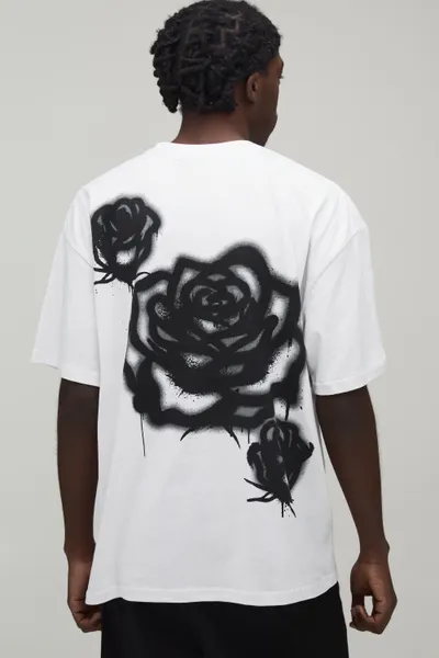 White Oversized Graffiti Spray Rose T-shirt
