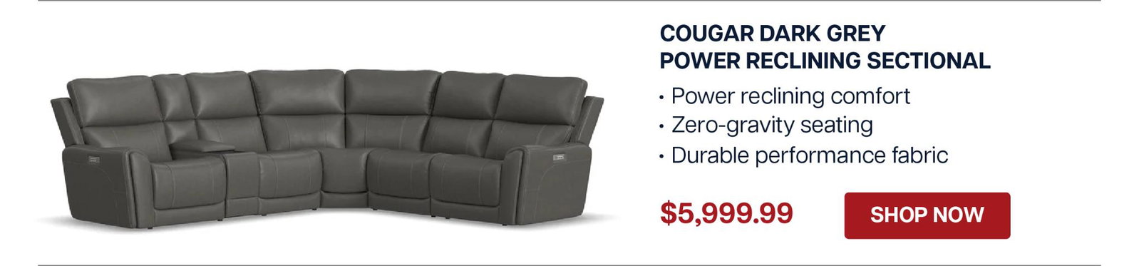 Cougar Dark Grey P3 Power Reclining Zero Gravity Sectional