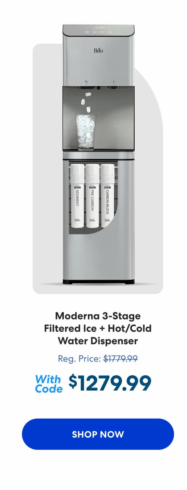 3-Stage Filtered Ice + Hot/Cold Water Dispenser Cooler - Moderna Series